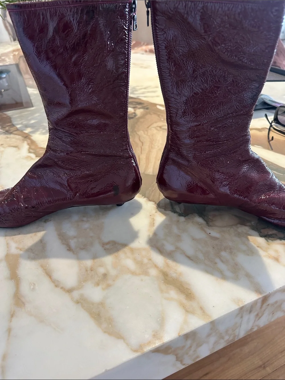 Sigerson Morrison Burgundy Patent Leather Pointed-Toe Mid-Calf Boots